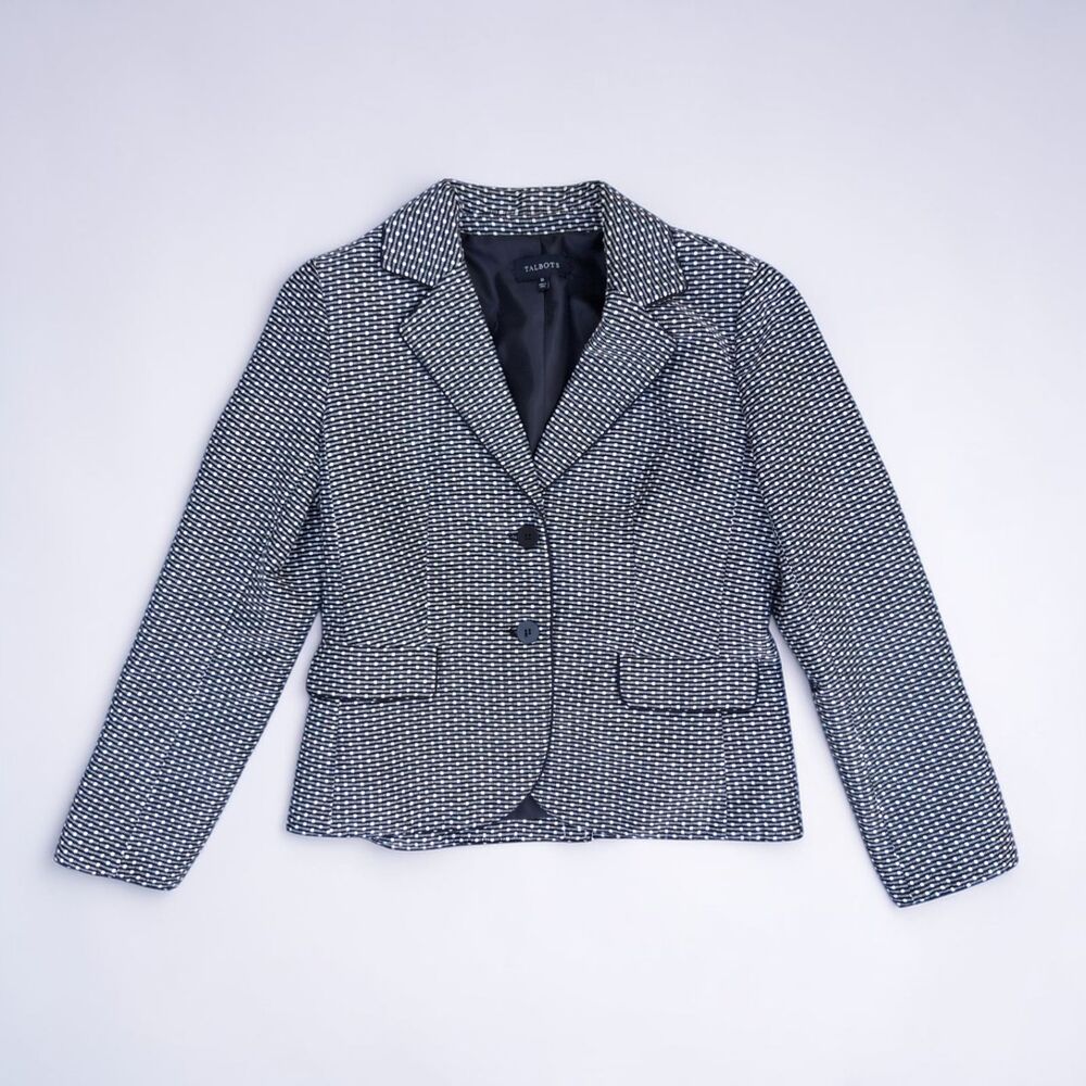 Talbots Size 10 Black White Textured Blazer Jacket - Classic Career Office